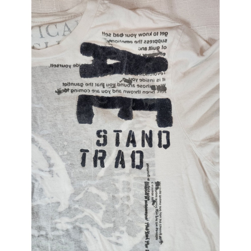 American Eagle Outfitters Mens XL Stand Tall Eagle Graphic Flocked T-Shirt White
